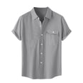 thumbnail image 1 of Taqqpue Men's Short Sleeve Button Down Shirts Casual Solid Color Cotton Linen Shirts Lightweight Quick Dry Vacation Beach Summer Blouse Tops with Pocket, 1 of 8