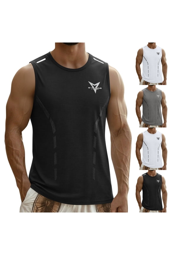 Men's Sleeveless Shirts Plus Size Solid Color Quick Dry Tank Tops for Men Sun Protection UPF 50+ Athletic Gym Workout Muscle Shirts