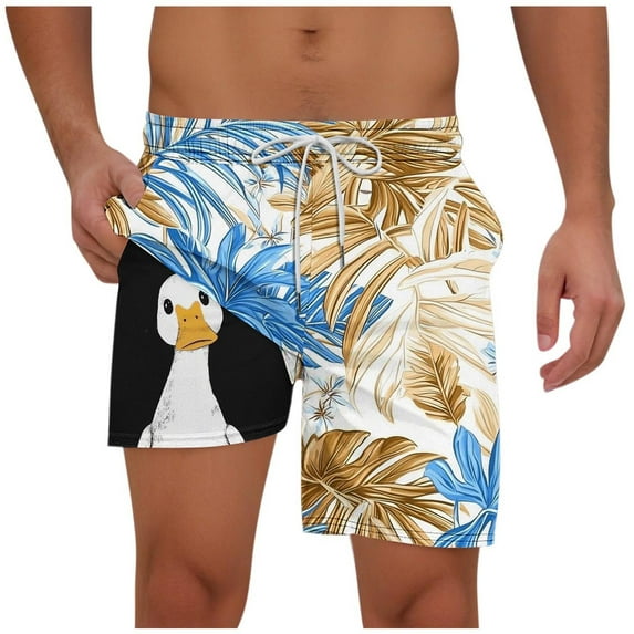 Taqqpue Men's Swim Trunks Hawaiian Bathing Mesh Lining Suit Swimsuits Casual Summer Elastic Waist Drawstring Beach Shorts with Compression Liner