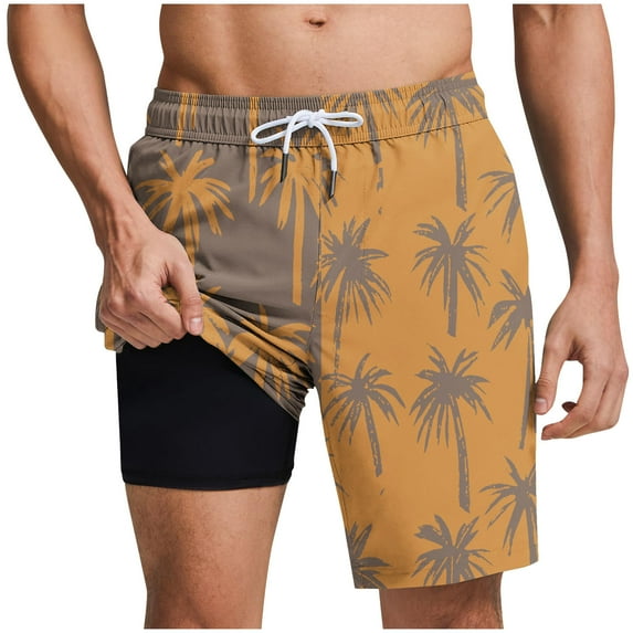 Taqqpue Men's Swim Trunks Hawaiian Stretch Quick Dry Bathing Suits Casual Summer Elastic Waist Drawstring Beach Shorts with Compression Liner
