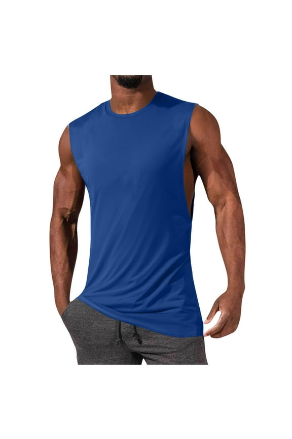 Men's Tank Tops Solid Color Crew Neck Sleeveless Workout Muscle Shirt Quick Dry Athletic Bodybuilding Gym Performance Tee Shirts for Swim Beach