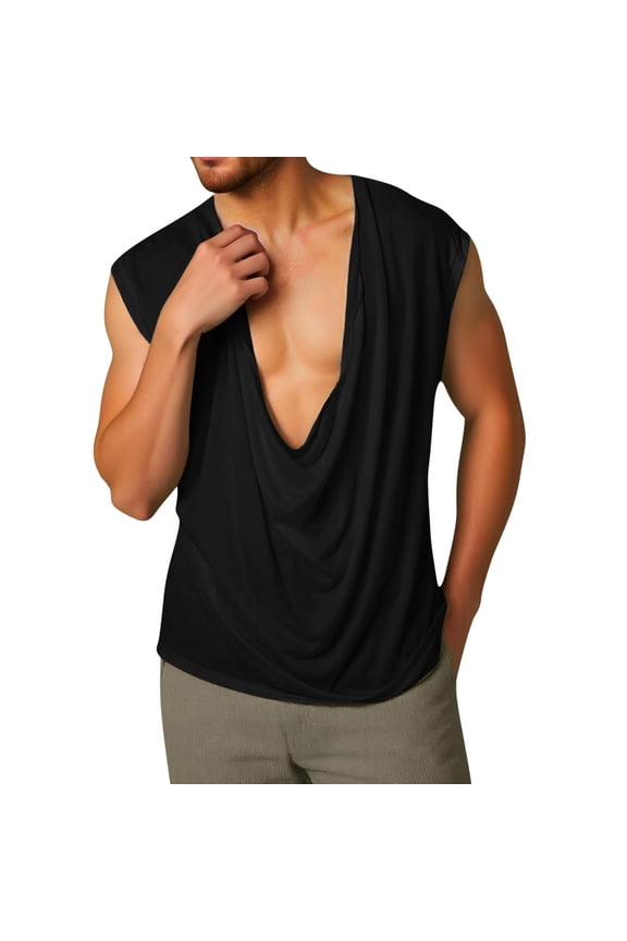 Men's Tank Tops Draped Deep V Neck Sleeveless Tops Ruched Wrapped Workout Muscle Gym Bodybuiding Fitness Training Wear Casual Loose Summer Beach Basic Tank Shirts