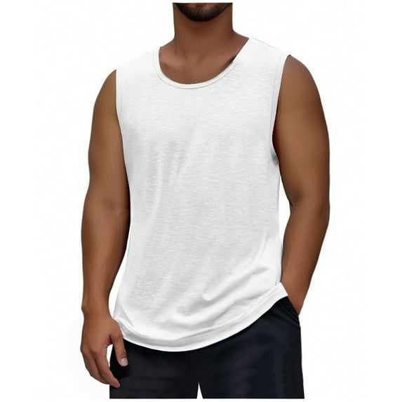 Taqqpue Men's Workout Tank Tops Casual Crew Neck Sleeveless Running Shirts Quick Dry Muscle Training Sports Gym Athletic Tees Summer Solid Color Beach T Shirts