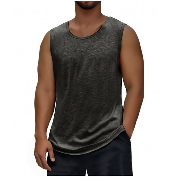 Taqqpue Men's Workout Tank Tops Casual Crew Neck Sleeveless Running Shirts Quick Dry Muscle Training Sports Gym Athletic Tees Summer Solid Color Beach T Shirts
