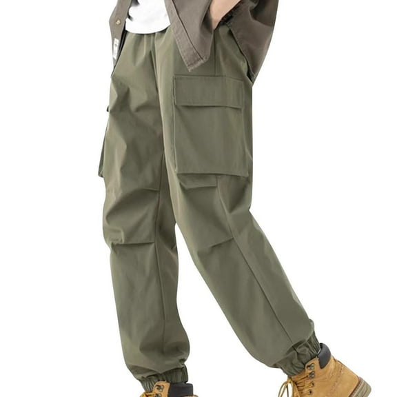 Taqqpue Mens Cargo Pants Casual Loose Lightweight Elastic Waist Drawstring Trendy Tapered Pant Hiking Outdoor Work Trousers with Multi Pockets