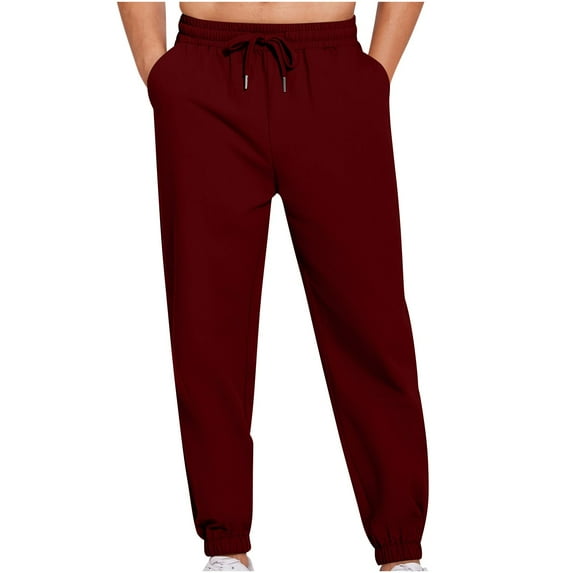 Taqqpue Mens Casual Pants Solid Color Elastic Waist Drawstring Pants Loose Fit Full Length Pants for Workout Jogging Running with Pockets