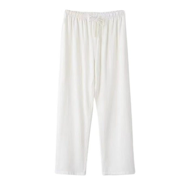 Taqqpue Mens Cotton Linen Pants Solid Color Elastic Waist Drawstring Straight Legs Work Pants Lightweight Casual Long Trousers with Pockets