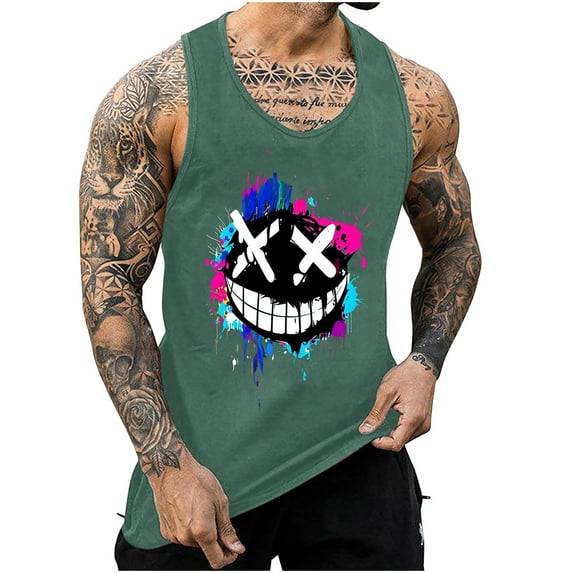 Taqqpue Mens Graphic Tank Tops Crewneck Sleeveless Shirts Workout Gym Muscle Beach Tee Tops