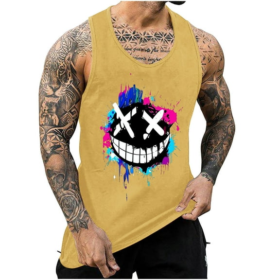 Taqqpue Mens Graphic Tank Tops Crewneck Sleeveless Shirts Workout Gym Muscle Beach Tee Tops