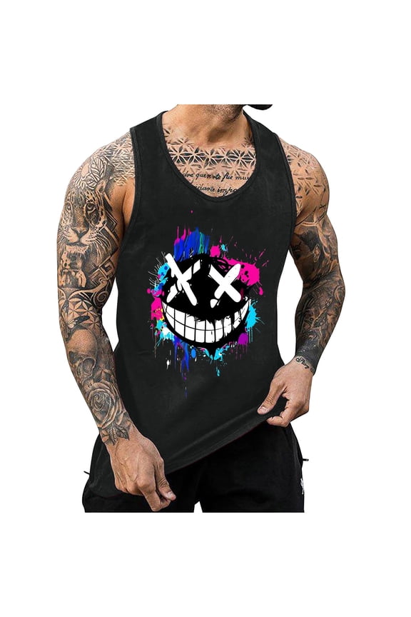 Mens Graphic Tank Tops Crewneck Sleeveless Shirts Workout Gym Muscle Beach Tee Tops