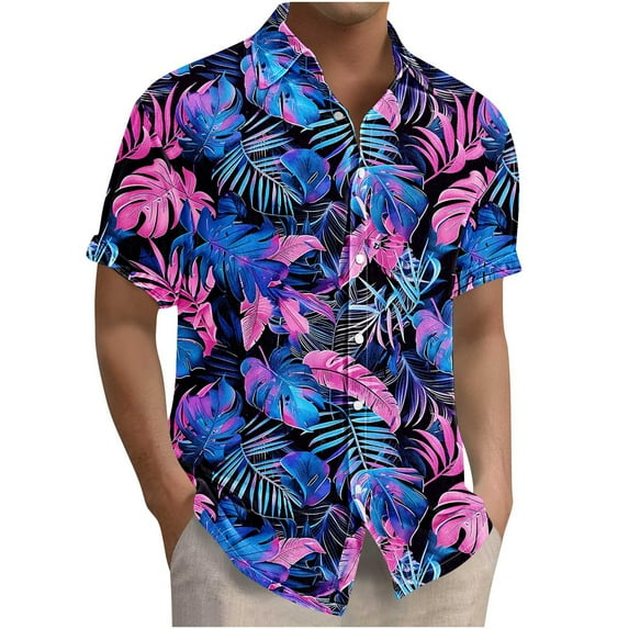 Taqqpue Mens Hawaiian Shirts Tops Short Sleeve Floral Button Down Beach Shirt Vintage Tropical Palm Summer Lightweight Blouses Male