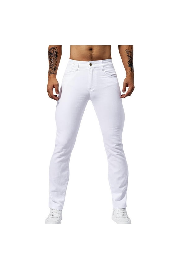 Mens Jeans Pants Skinny Slim Fit Comfy Fashion Denim Stretch Fit White Biker Denim for Streetwearand Casual Style