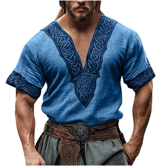 Taqqpue Mens Linen Shirt Solid Color V Neck Short Sleeve Blouse Tops Casual Embroidered Plus Size Beach T Shirts