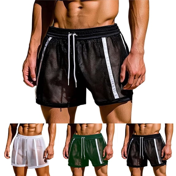 Taqqpue Mens Mesh Running Shorts 3 Inch Quick Dry Gym Athletic Workout Shorts Striped Color Blocked Hollow Perspective Sports Drawstring Elastic Waist Shorts for Men with Pockets