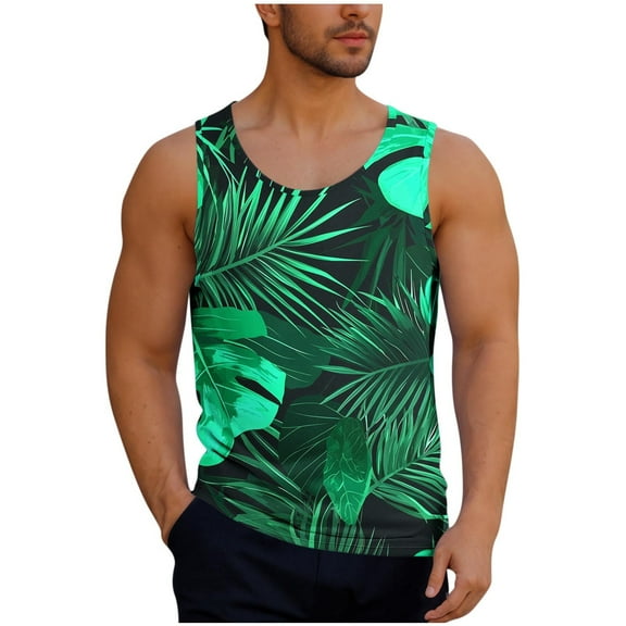 Taqqpue Mens Plus Size Tank Tops Casual Crewneck Hawaiian Sleeveless Shirts Loose Fit Quick Dry Graphic Beach Tank Top for Workout Gym Athletic Training Sports