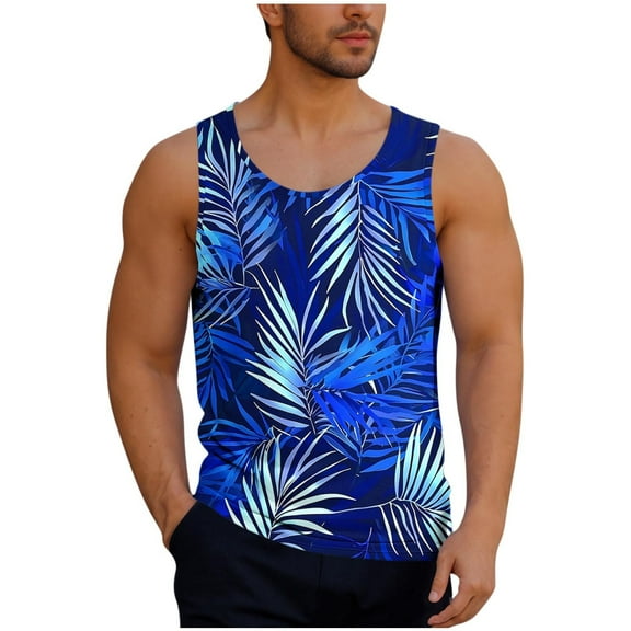 Taqqpue Mens Plus Size Tank Tops Casual Crewneck Hawaiian Sleeveless Shirts Loose Fit Quick Dry Graphic Beach Tank Top for Workout Gym Athletic Training Sports