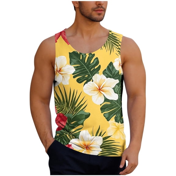 Taqqpue Mens Plus Size Tank Tops Casual Crewneck Hawaiian Sleeveless Shirts Loose Fit Quick Dry Graphic Beach Tank Top for Workout Gym Athletic Training Sports