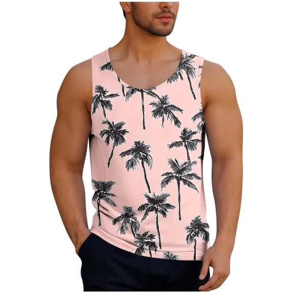 Taqqpue Mens Plus Size Tank Tops Casual Crewneck Hawaiian Sleeveless Shirts Loose Fit Quick Dry Graphic Beach Tank Top for Workout Gym Athletic Training Sports