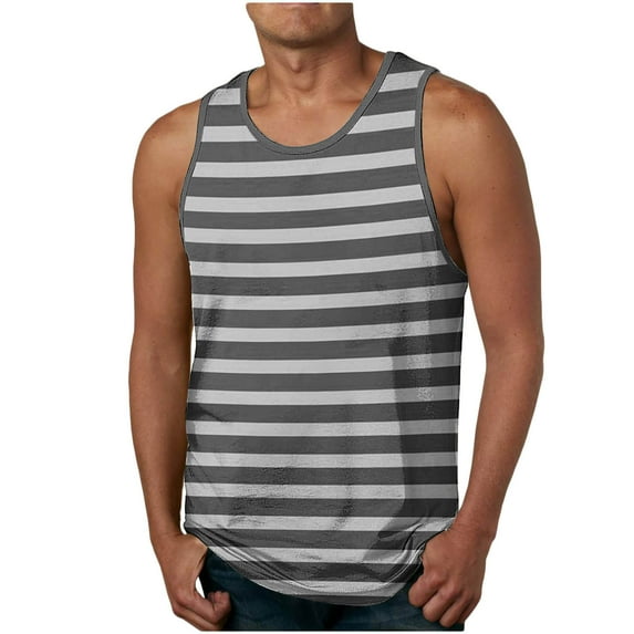 Taqqpue Mens Plus Size Tank Tops Casual Crewneck Sleeveless Stripe Printed Shirts Loose Fit Quick Dry Workout Gym Muscle Beach Tee Tops