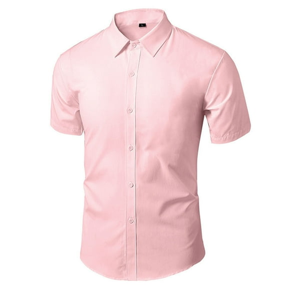 Taqqpue Mens Short Sleeve Dress Shirts Wrinkle Free Casual Button Down T Shirts Summer Basic Solid Color Tops