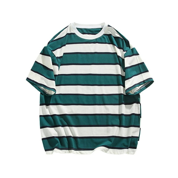 Taqqpue Mens Short Sleeve T-Shirts Classic Horizontal Striped Casual Crewneck Basic Shirt Regular Fit Stretch Summer Beach Tees M-5XL