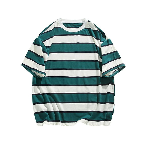 Taqqpue Mens Short Sleeve T-Shirts Classic Horizontal Striped Casual Crewneck Basic Shirt Regular Fit Stretch Summer Beach Tees M-5XL