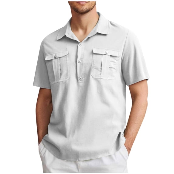 Taqqpue Mens Short Sleeve Tops Casual Summer Shirts Collared Button Plus Size T-Shirt Loose Fit Tee Tops with Pockets S-5XL