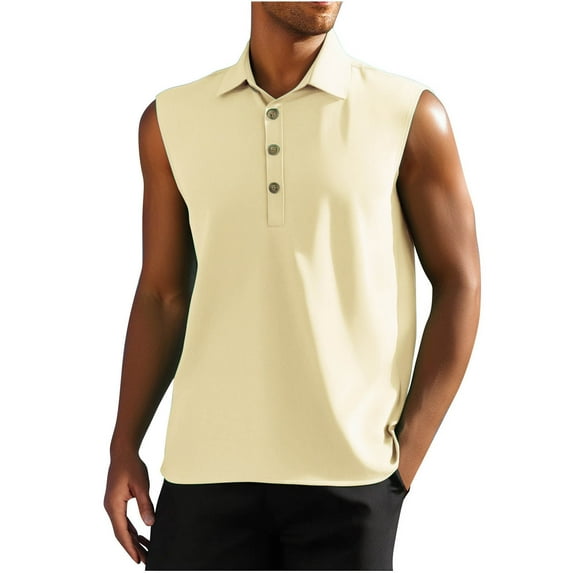 Taqqpue Mens Sleeveless T Shirts Summer Casual Top Button Collared Solid Color Trendy Shirts Workout Tank Tops Streetwear