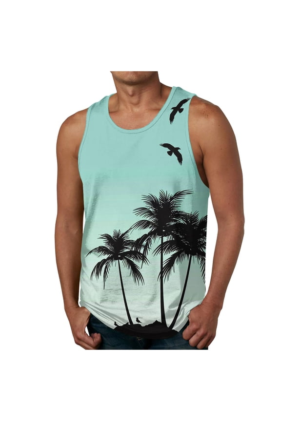 Mens Summer Beach Tank Top Casual Tropical Hawaiian Palm Tree Print Sleeveless Shirts Quick Dry Muscle Tee Vacation Shirts