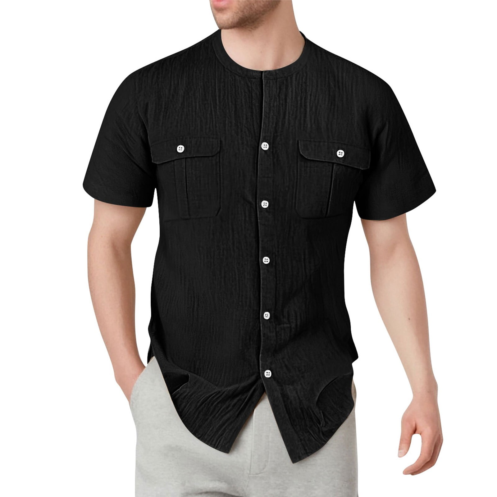 Taqqpue Mens Summer Shirts Button Down Short Sleeve Shirts Trendy Loose ...