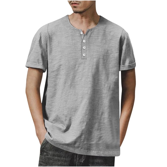 Taqqpue Mens Summer Short Sleeve T-Shirt Casual Loose Front Placket Fashion Henley Shirts Crew Neck Light Weight Quick Dry Tops Plus Size Tops for Men S-3XL