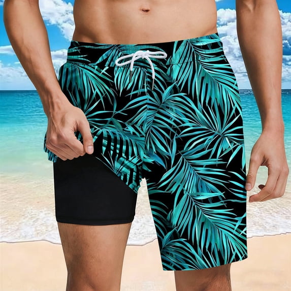 Taqqpue Mens Swim Trunks with Compression Liner 7inch, Quick Dry Bathing Suit with Pockets, Lightweight Hawaiian No-Chafing Elastic Waist Swim Shorts for Men