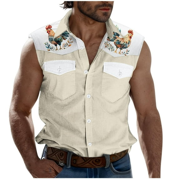 Taqqpue Mens Tank Tops Casual Graphic Sleeveless Button Down Shirts Vests Summer Loose Fit Beach Vacation Tee Shirts with Pockets