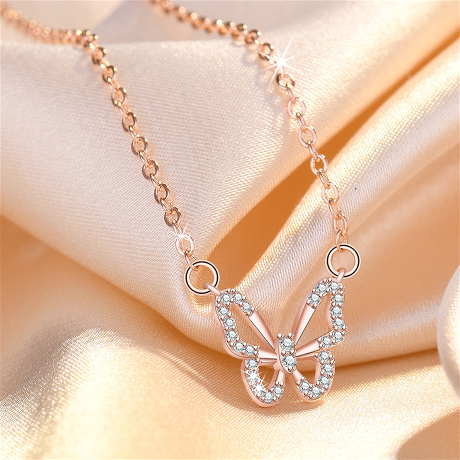 JINCHANG Butterfly Necklace Fashion Layered Necklaces For Women Trendy Teen  Girl Gifts Trendy Stuff Necklace Chains Rose Gold Necklace Jewelry For