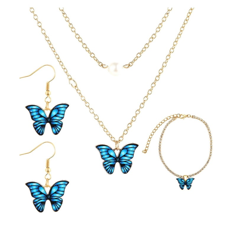 Taqqpue Necklaces for Women Teen Girls,Jewelry Set Butterfly Necklace +  Earrings + Anklet Personality Creative Wonderful Gift Jewelry Valentine's  Day