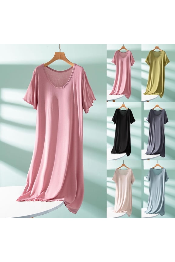 Nightgowns for Women Cotton Night Gowns Short Sleeve V Neck Sleep Dress Ladies Sleepwear Maxi Dress for Women