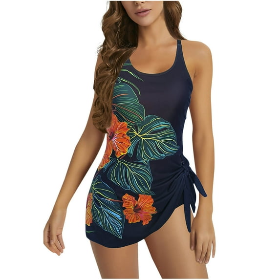 Taqqpue One Piece Swimdress Swimsuits for Women Tummy Control Swim Dresses Skirt Scoop Neck Beach Vacation Swimdress Ruffled Bathing Suit