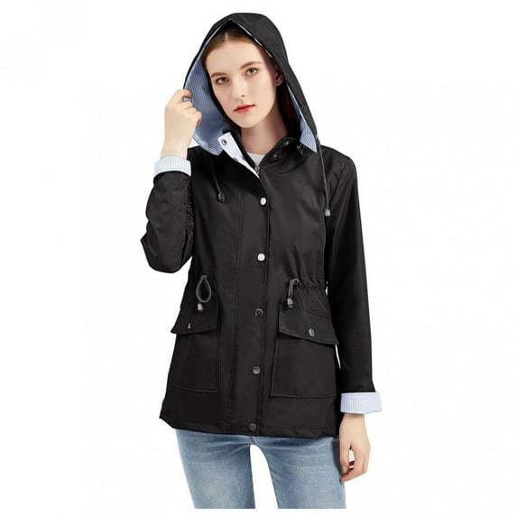 Taqqpue Plus Size Rain Jackets for Women Waterproof Lightweight Hooded Rain Coat Trench Coats Active Outdoor Solid Color Zipper Pockets Lined Windbreaker Travel Jackets Mountaineering Suit