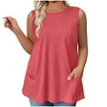 thumbnail image 1 of Taqqpue Plus Size Tank Tops for Women Summer Sleeveless Shirts Workout Top Casual Round Neck Pleated Blouse Flowy Loose Fit Solid Color T Shirts with Pockets, 1 of 6
