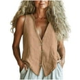 thumbnail image 1 of Taqqpue Plus Size Tank Tops for Women Cotton Linen Tops Loose Fit Casual Sleeveless T-Shirt Trendy Cute Solid Color Blouse V Neck Buttons Down Shirts, 1 of 6