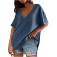thumbnail image 1 of Taqqpue Plus Size Tops for Women Summer Casual Solid Color Deep V Neck Short Sleeve Blouse Tops Flowy Loose Fit Side Split Drop Shoulder T Shirts, 1 of 7