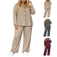 thumbnail image 1 of Taqqpue Plus Size Women Cotton Pajama Sets 2 Piece Pjs Lapel Button Cardigan Long Sleeve Top with Long Pants Soft Polycotton Sleepwear Loungewear Curvy Ladies Home Wear Nightwear, 1 of 7