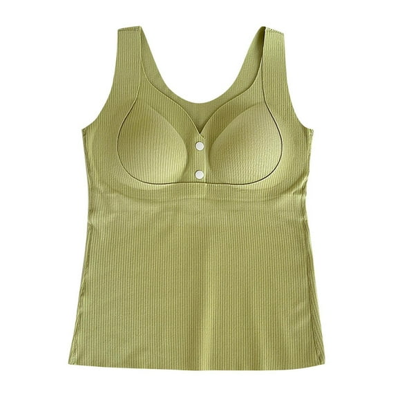 Taqqpue Pregnant Women Built in Bra Tank Tops Ribbed Sleeveless Button Up Camisole Brasieres Casual Loose Button Up Cami Knit Tees with Chest Cushion Nursing
