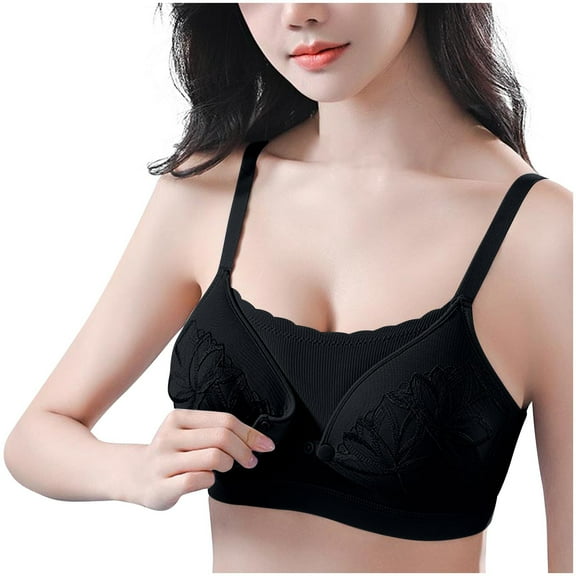 Taqqpue Pregnant Women's Breastfeeding Bra Solid Color Adjustable Strap Pre Opening Button Breast Feeding Bra Cotton Lace Maternity Sleep Bras for Women