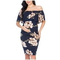 thumbnail image 1 of Taqqpue Ruffle Off Shoulder Fitted Maternity Dress Floral Printed Ruched Side Bodycon Dress Formal Pregnancy Dress for Baby Shower Photography, 1 of 6