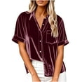 thumbnail image 1 of Taqqpue Short Sleeve Button Down Shirts for Women Casual Solid Color V Neck Velvet T Shirt Flowy Loose Fit Swing Plus Size Blouses Tops for Women with Pockets, 1 of 6