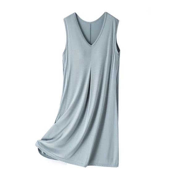 Taqqpue Sleeveless Nightgowns for Women Casual Solid Color V Neck Long Sleep Shirt Loose Fit Lightweight Night Shirts Flowy Plus Size Pajamas Dress