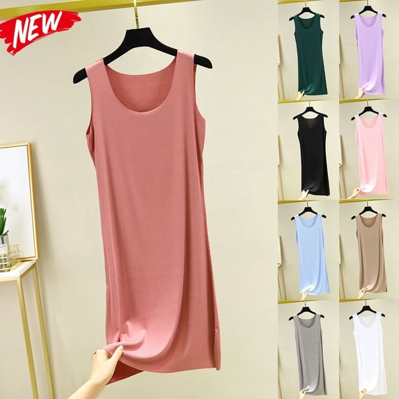 Taqqpue Sleeveless Nightgowns for Women Soft Cotton Casual Solid Color Round Neck House Dress Short Sleeve Night Gowns Loose Fit Plus Size Sleepwear