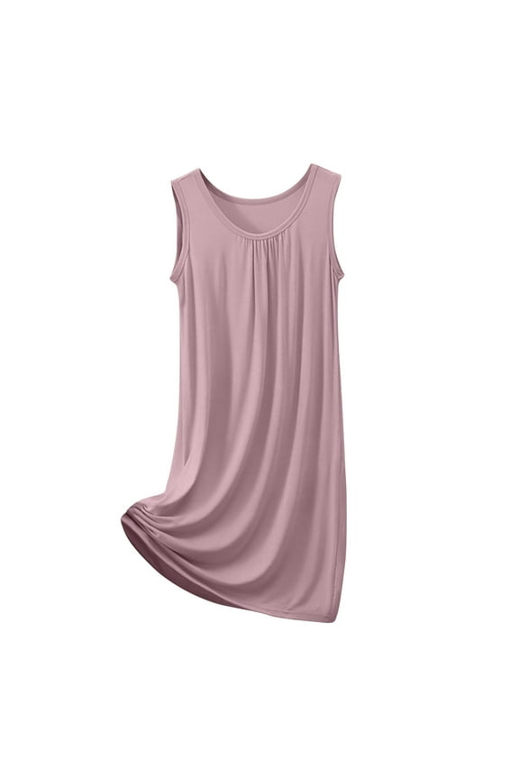 Sleeveless Nightgowns for Women Soft Cotton Casual Solid Color Round Neck House Dress Short Sleeve Night Gowns Loose Fit Plus Size Sleepwear