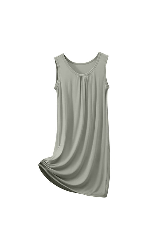 Sleeveless Nightgowns for Women Soft Cotton Casual Solid Color Round Neck House Dress Short Sleeve Night Gowns Loose Fit Plus Size Sleepwear